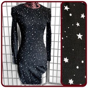 ‼️GOING‼️ H&M Long-Sleeve Rayon Fitted Mini Dress Black w/ White Stars XS•Size 2